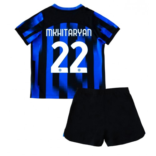 Otroški Nogometni dresi Inter Milan Henrikh Mkhitaryan #22 Domači 2023-24 Kratek Rokav (+ Kratke hlače)
